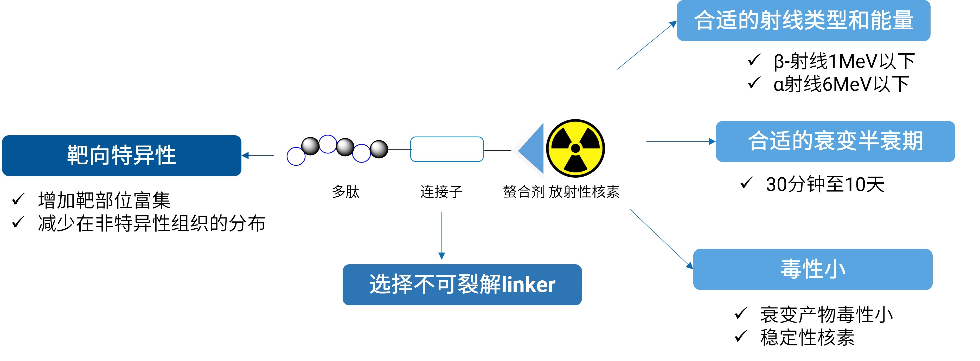 理想的多肽偶联放射性核素药物的特点