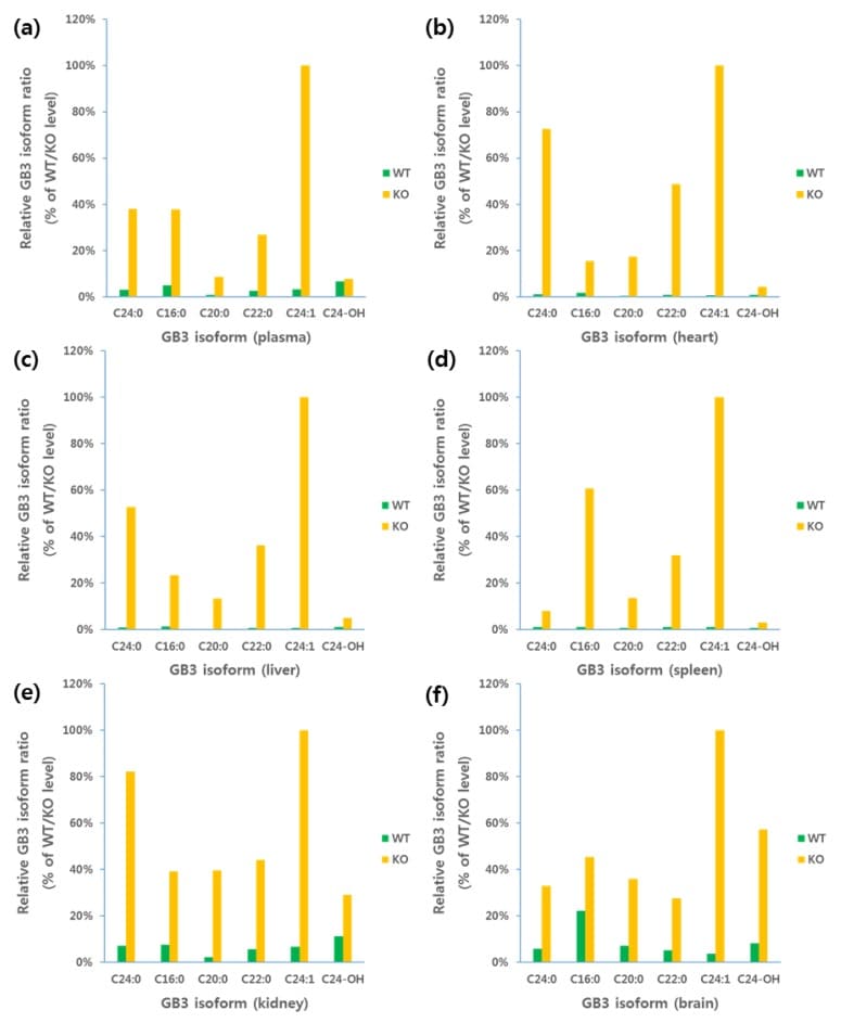 Comparison of Gb3 series compounds in normal and model animal organs Comparison of Gb3 series compounds in normal and model animal organs